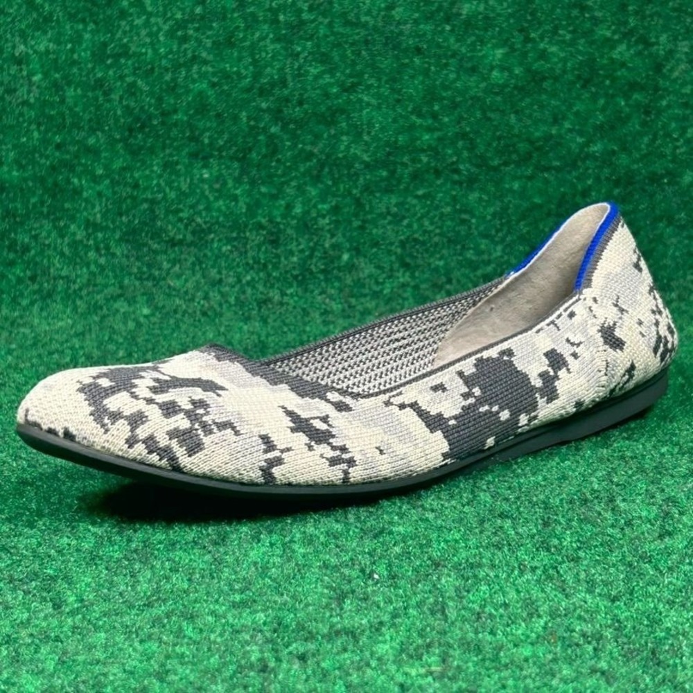 Rothys The Flat Round Toe Knit Ash Grey Camouflage Flats Womens 10 Rubber Sole